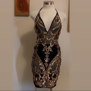 Black And Gold Mini Dress.